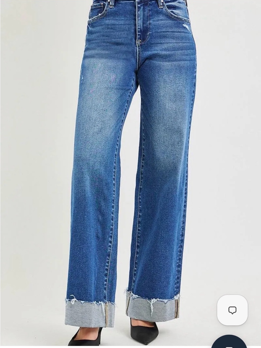 Cuffed Ankle Straight Jeans in Blue